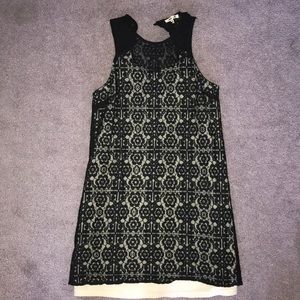 Black lace dress with nude slip underneath